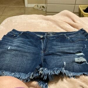 Frayed Hem Dark Blue Denim Women’s Shorts